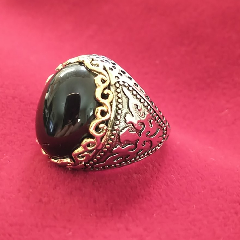 NWOT.  Black Obsidian silver & gold men's ring